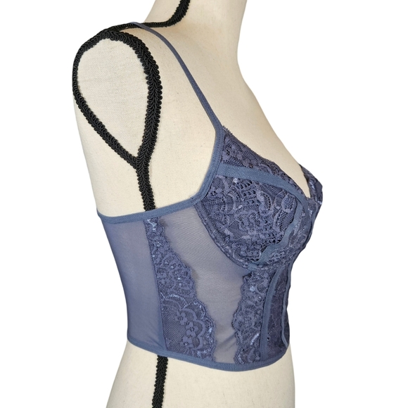 Full Tilt Lace Corset Style Top, Dusk Grey, Large - Picture 3 of 15